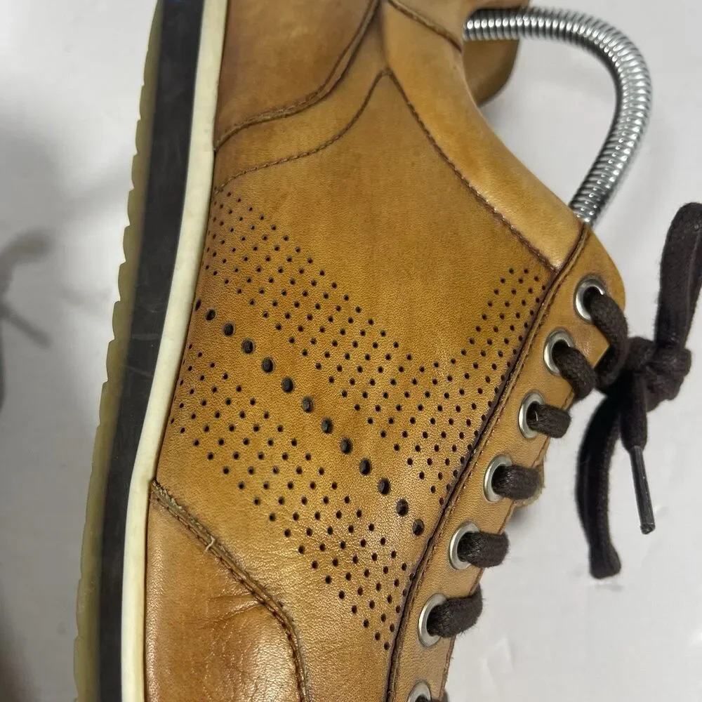 Magnanni Men’s Leather Perforated Sneakers | Size 9 M | Cognac Tan Made In Spain
